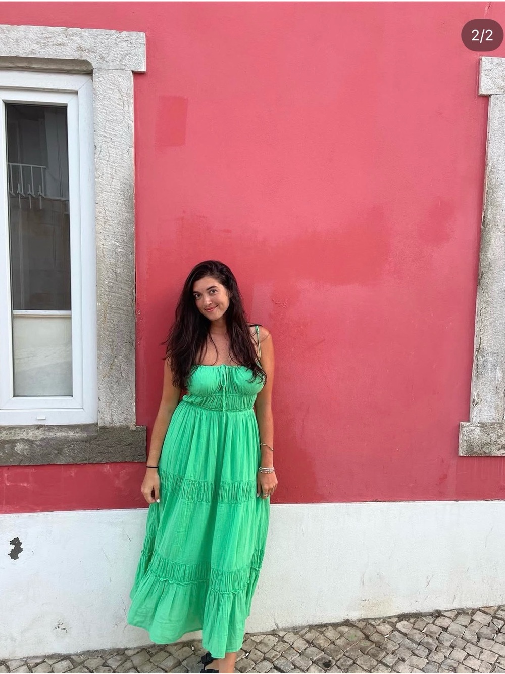 Free People Taking Sides Green Tiered Maxi Dress with Spaghetti Straps - Picture 2 of 9